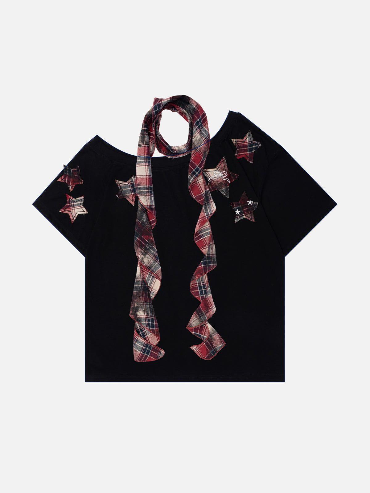 Aelfric Eden Plaid Applique Embroidery Star Tee Female Product Image