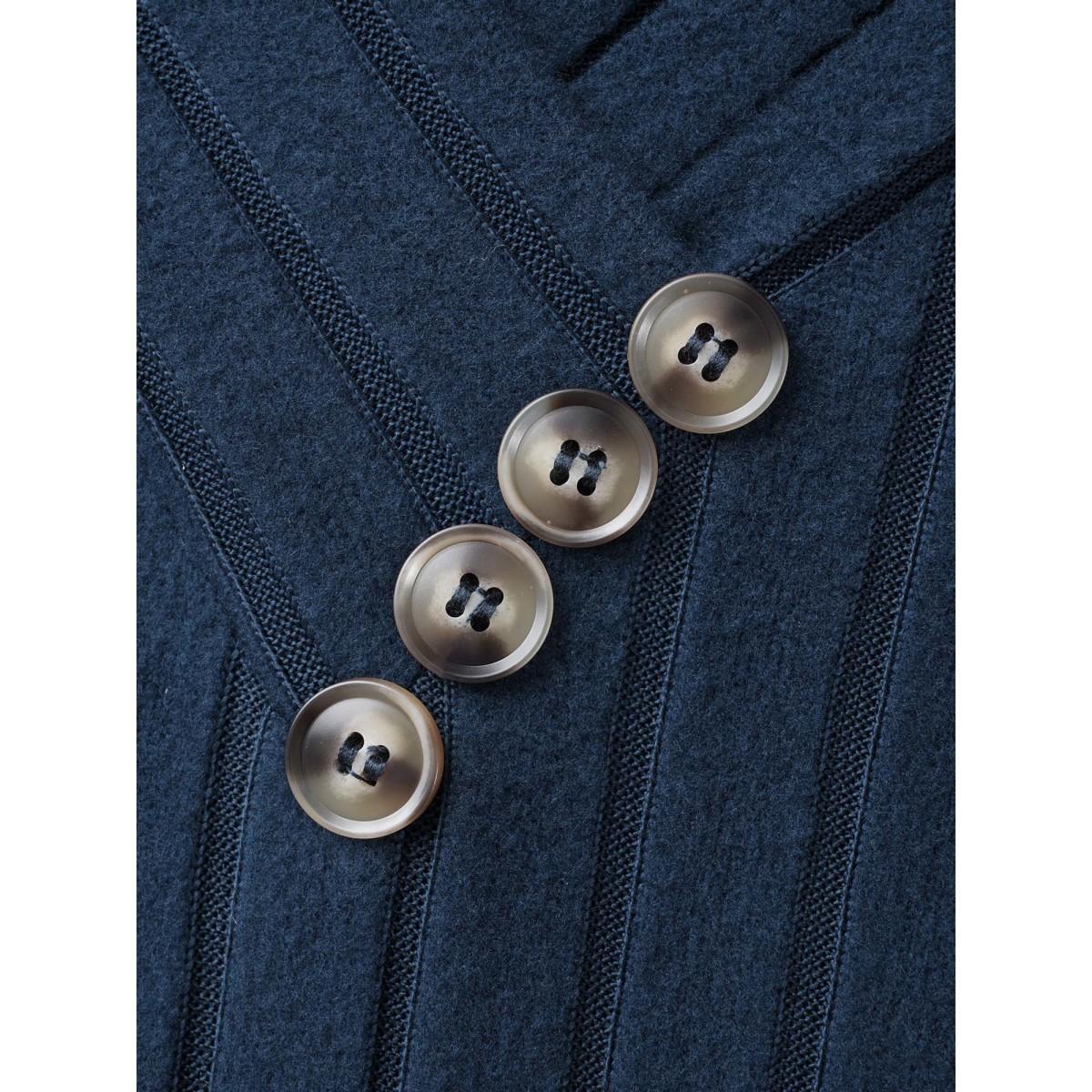 Plus Size Plain Rib Knit Button Detail Dress DarkBlue Women Casual Texture Knit Dresses Bloomchic 10/M Product Image