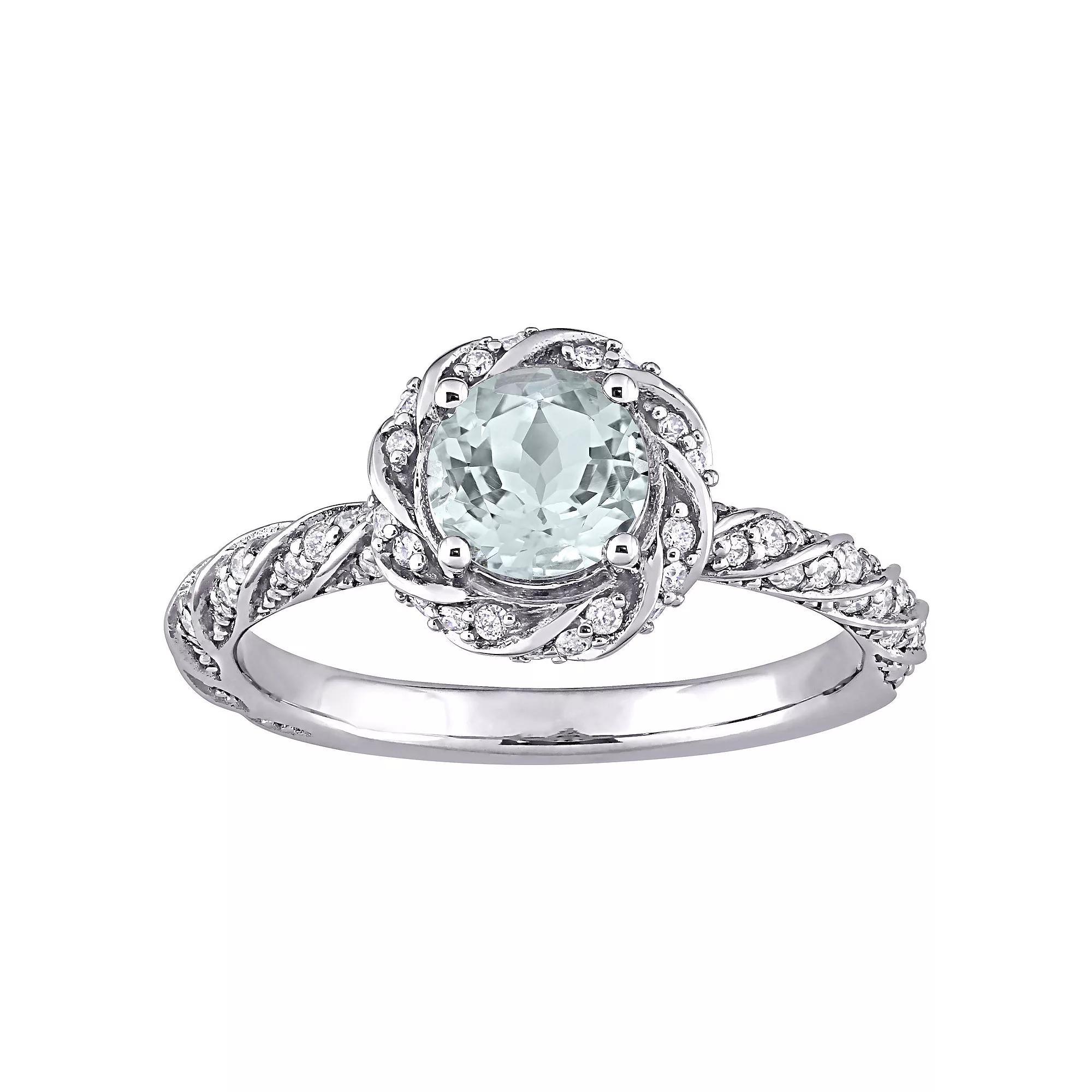 Stella Grace 14k White Gold Aquamarine & 1/4 Carat T.W Diamond Twist Halo Ring, Women's, Size: 9 Product Image