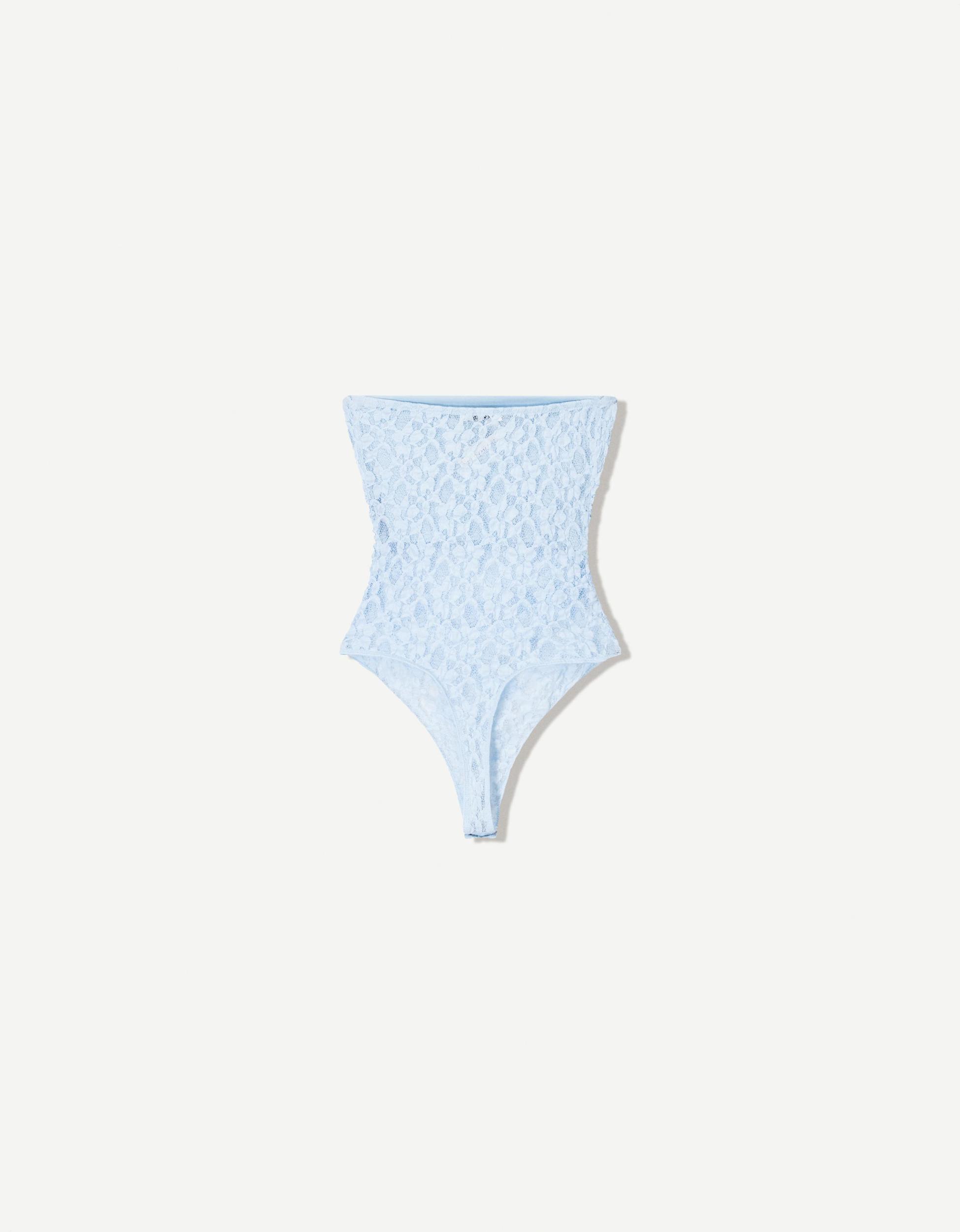 Bandeau bodysuit with blonde lace Product Image