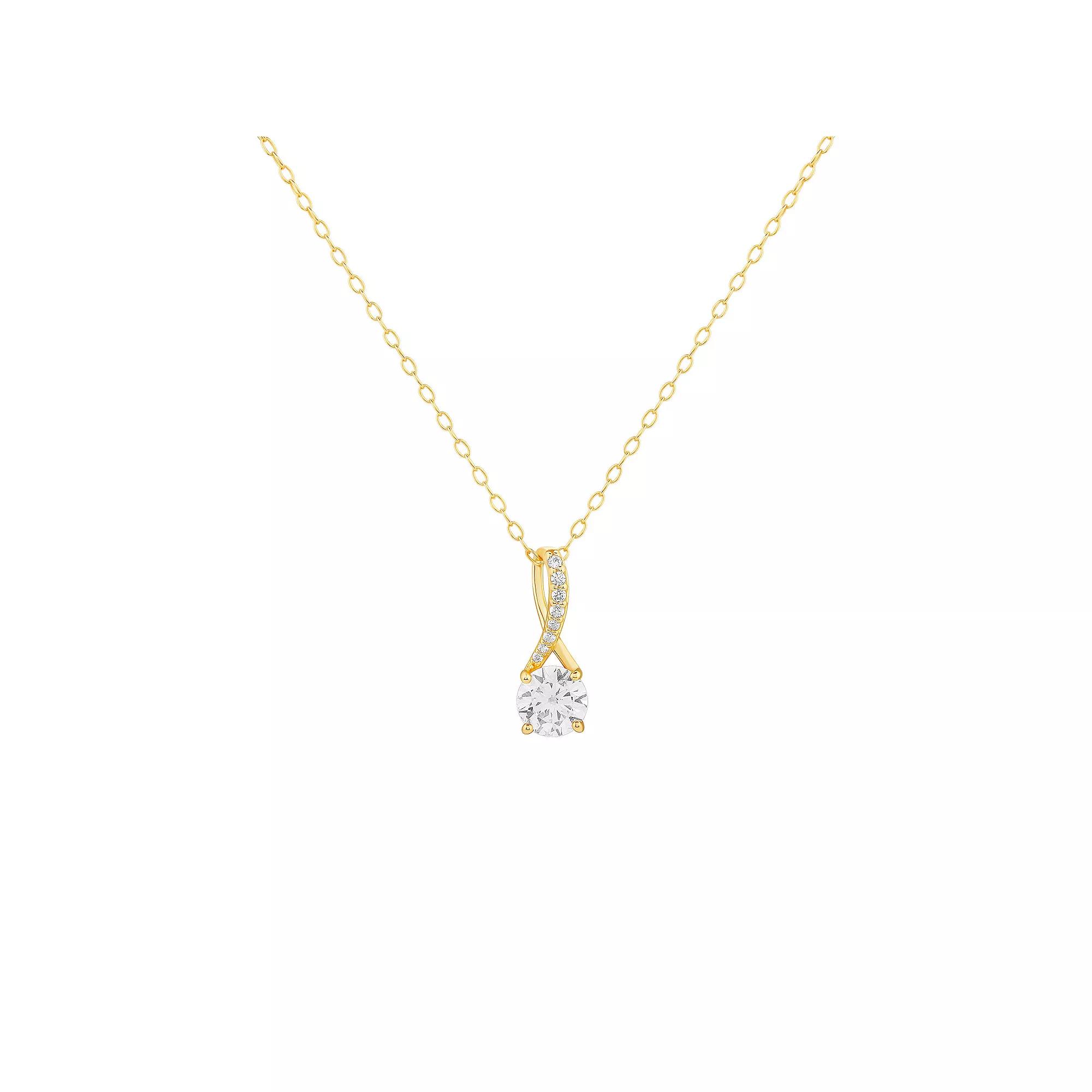 PRIMROSE Sterling Silver Pave Cubic Zirconia Twisted Bale Pendant Necklace, Women's, Size: 18", Yellow Gold Tone Product Image