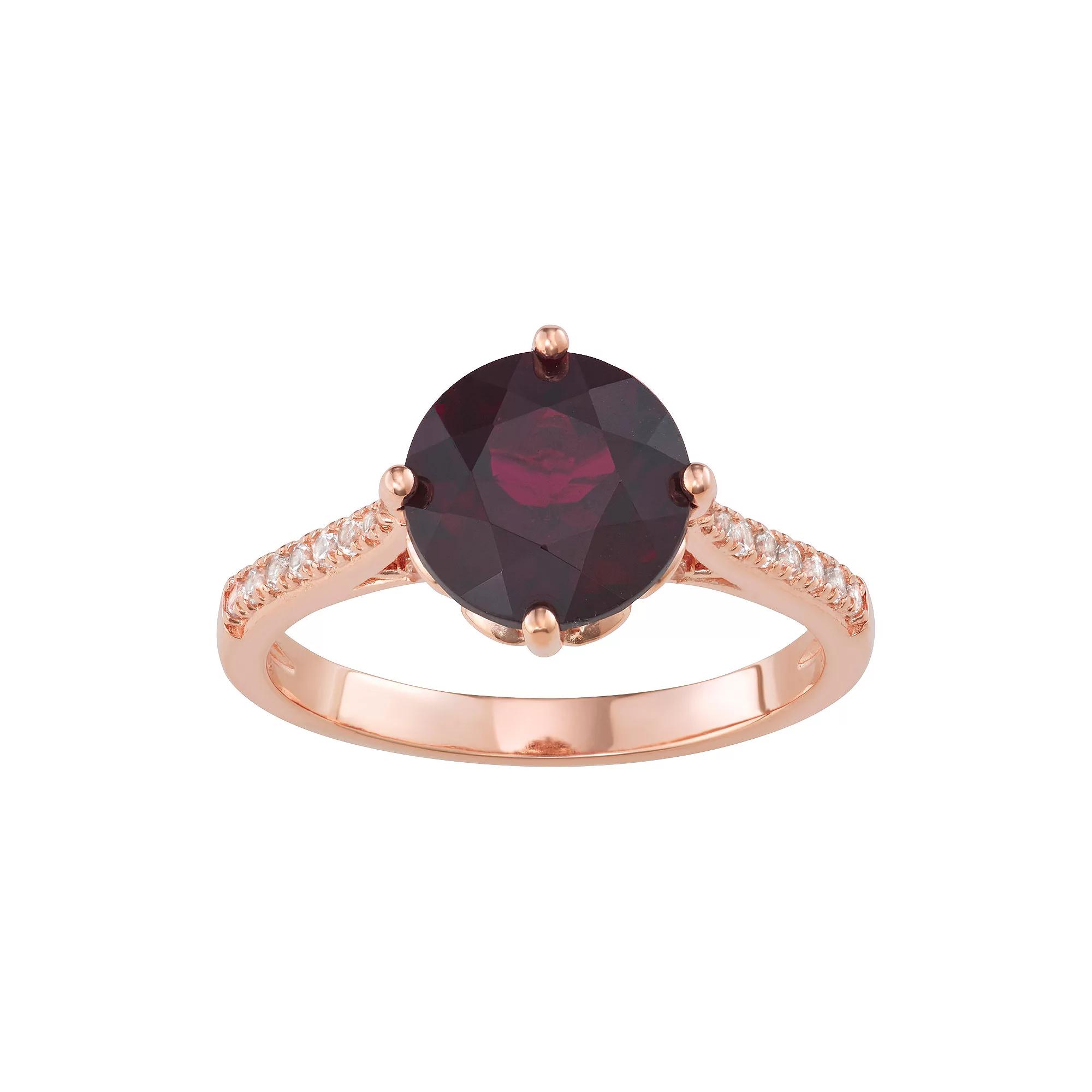 14k Rose Gold Over Silver Rhodolite Garnet & Lab Created White Sapphire Ring, Women's, Size: 7, Pink Tone Product Image