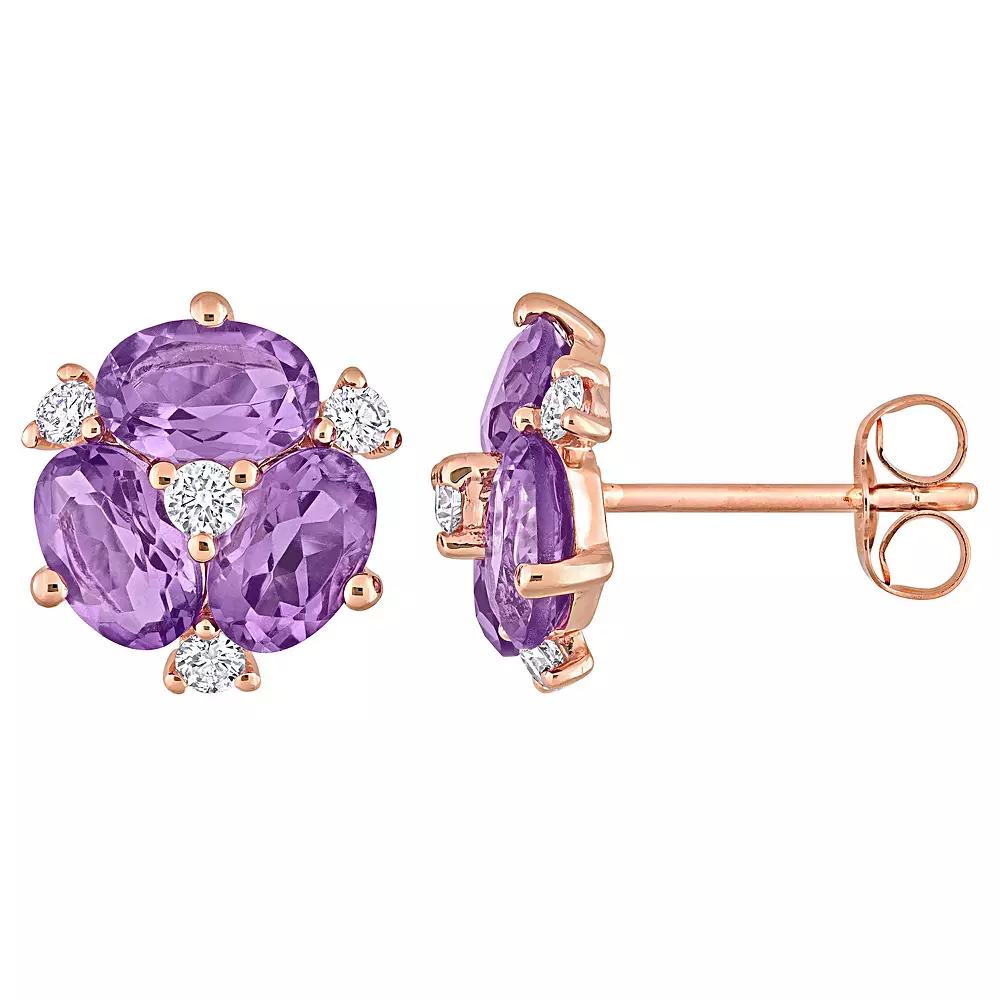 Stella Grace 14k Rose Gold African Amethyst & 1/4 Carat T.W. Diamond Stud Earrings, Women's, 14k Rsgold Product Image