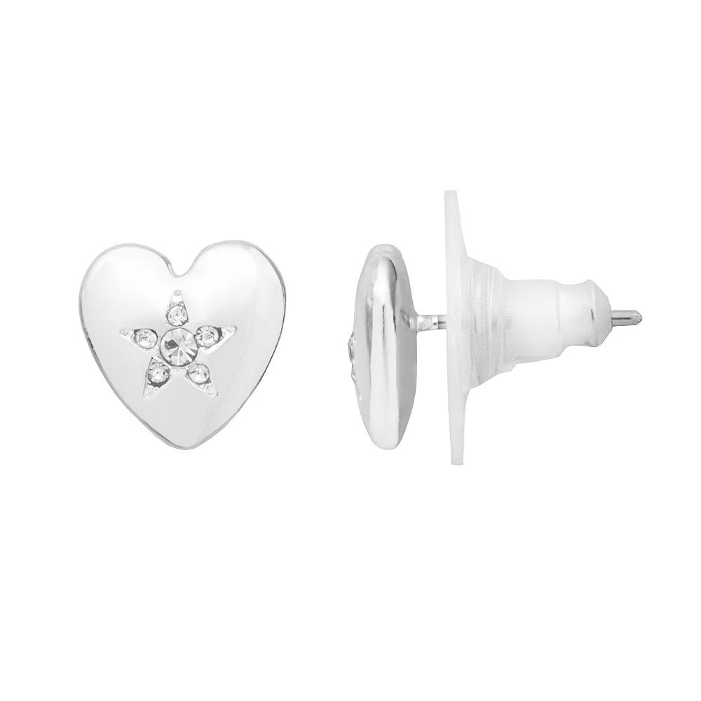 LC Lauren Conrad Silver Tone Western Puff Heart Stud Earrings, Women's, Clear Product Image