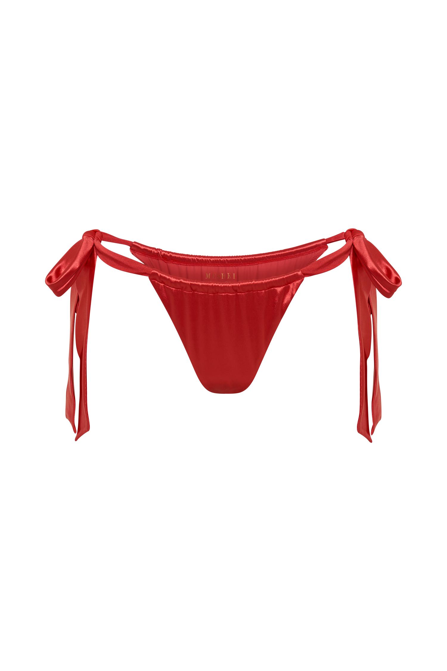 Danika Satin Knot Bikini Bottom - Pomegranate Product Image