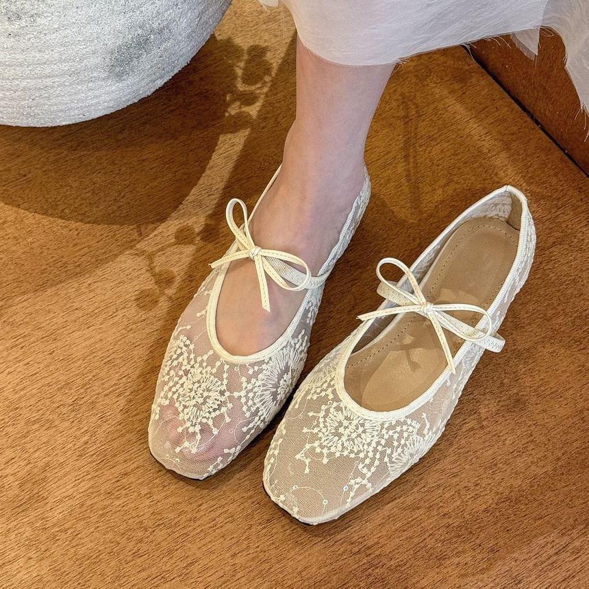 Floral Flat Mesh Mary Jane Shoes Product Image