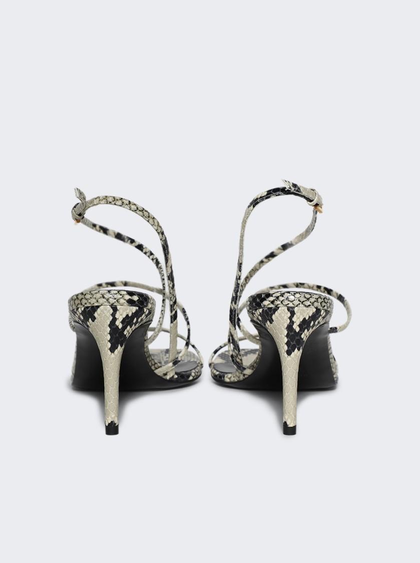 KHAITE Loop Snake-effect Leather Sandals In Beige Comb Product Image