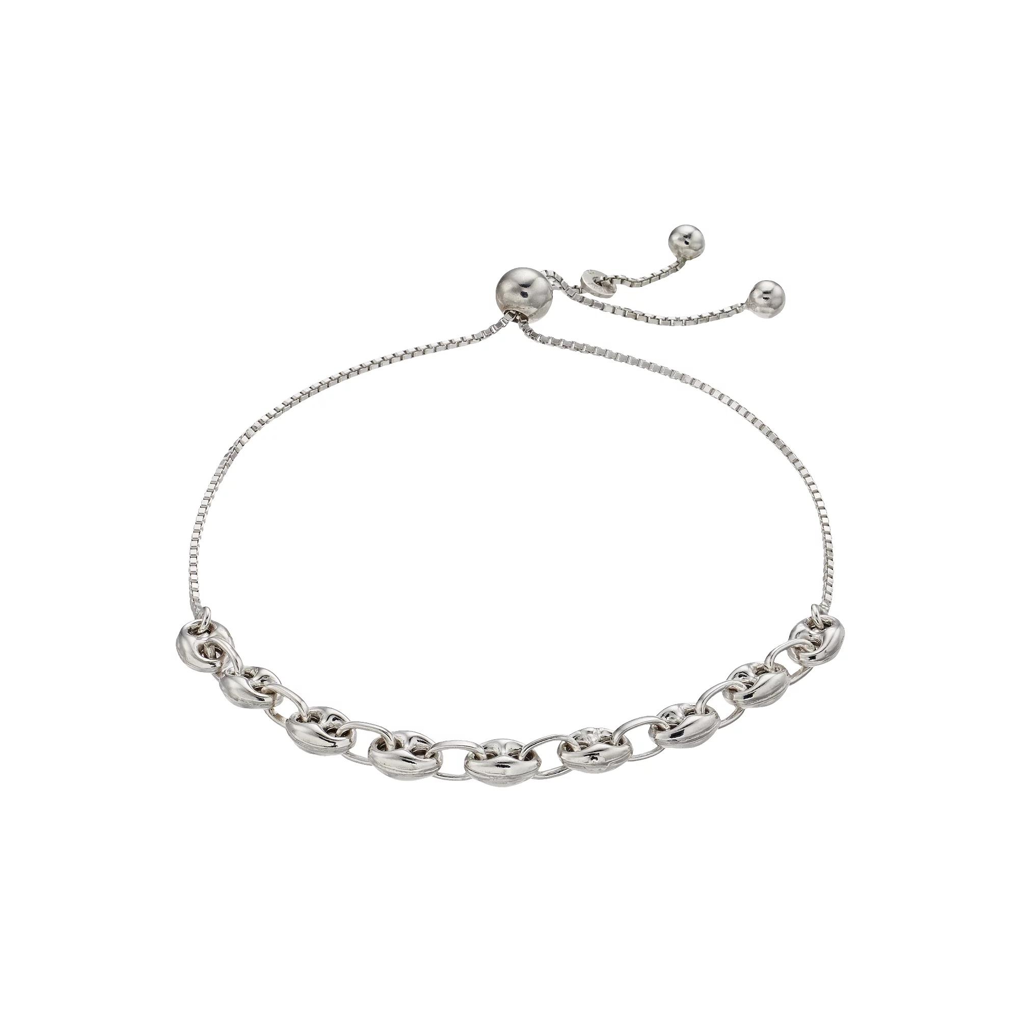 Sterling Silver Cubic Zirconia Puffed Mariner Chain Bolo Bracelet, Women's, Size: 9.25, Silver Tone Product Image