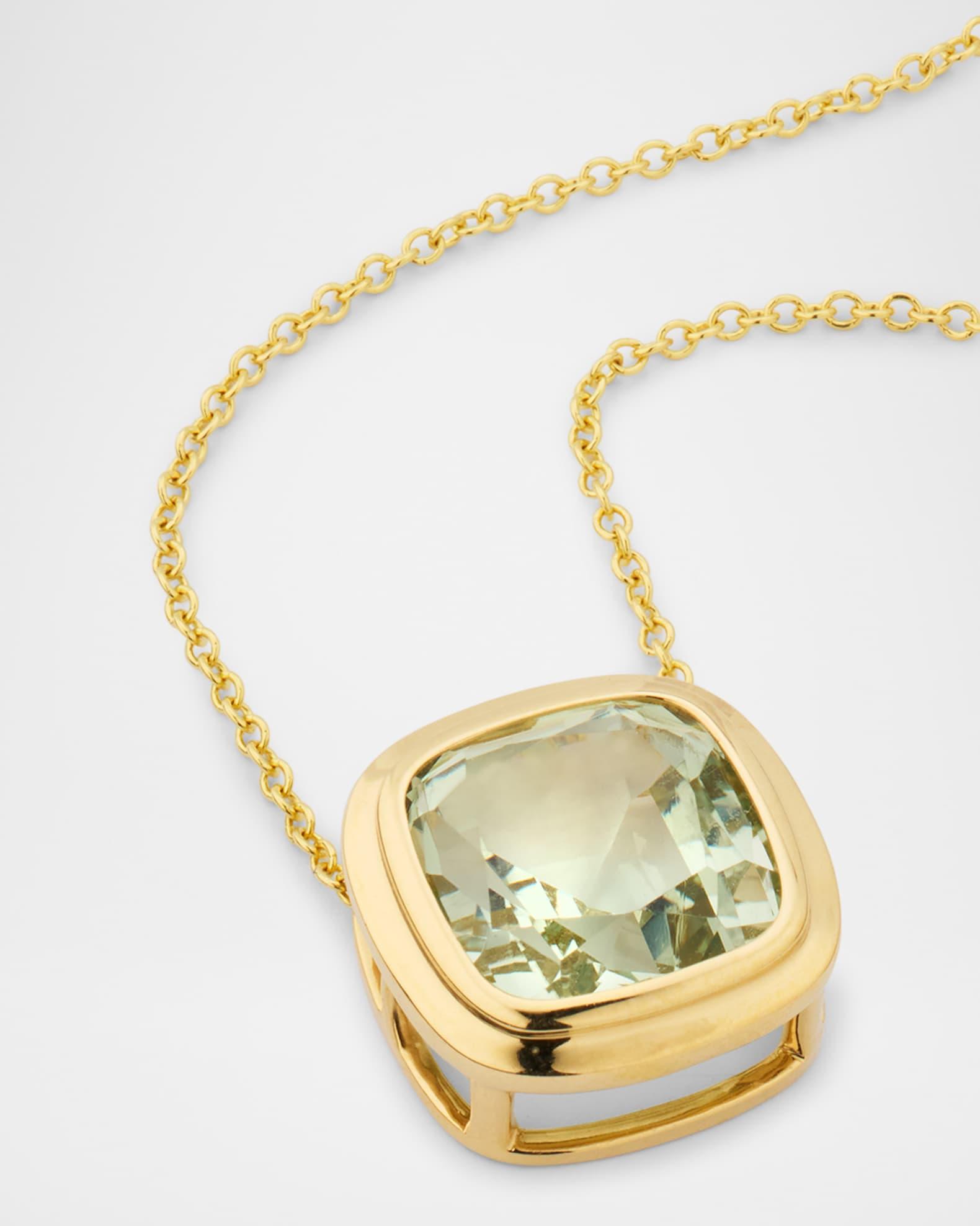 Manhattan 18K Yellow Gold Prasiolite Cushion Pendant Necklace Product Image