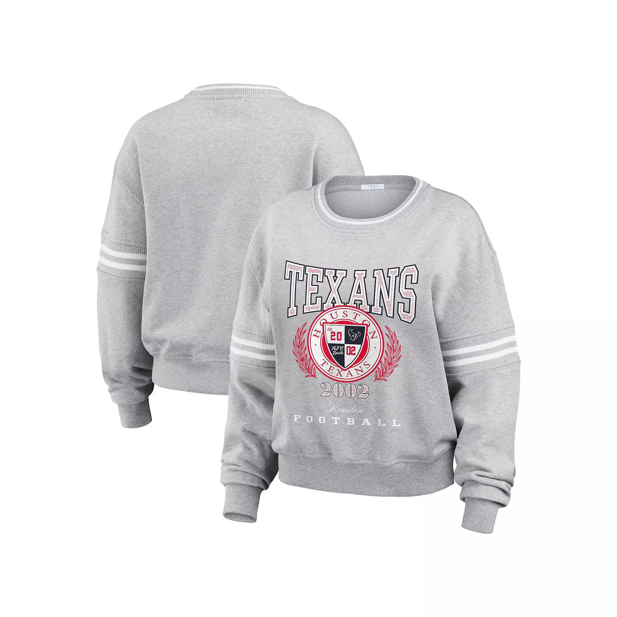 Women's WEAR by Erin Andrews Heather Gray Houston Texans Cropped Pullover Sweatshirt,  Product Image