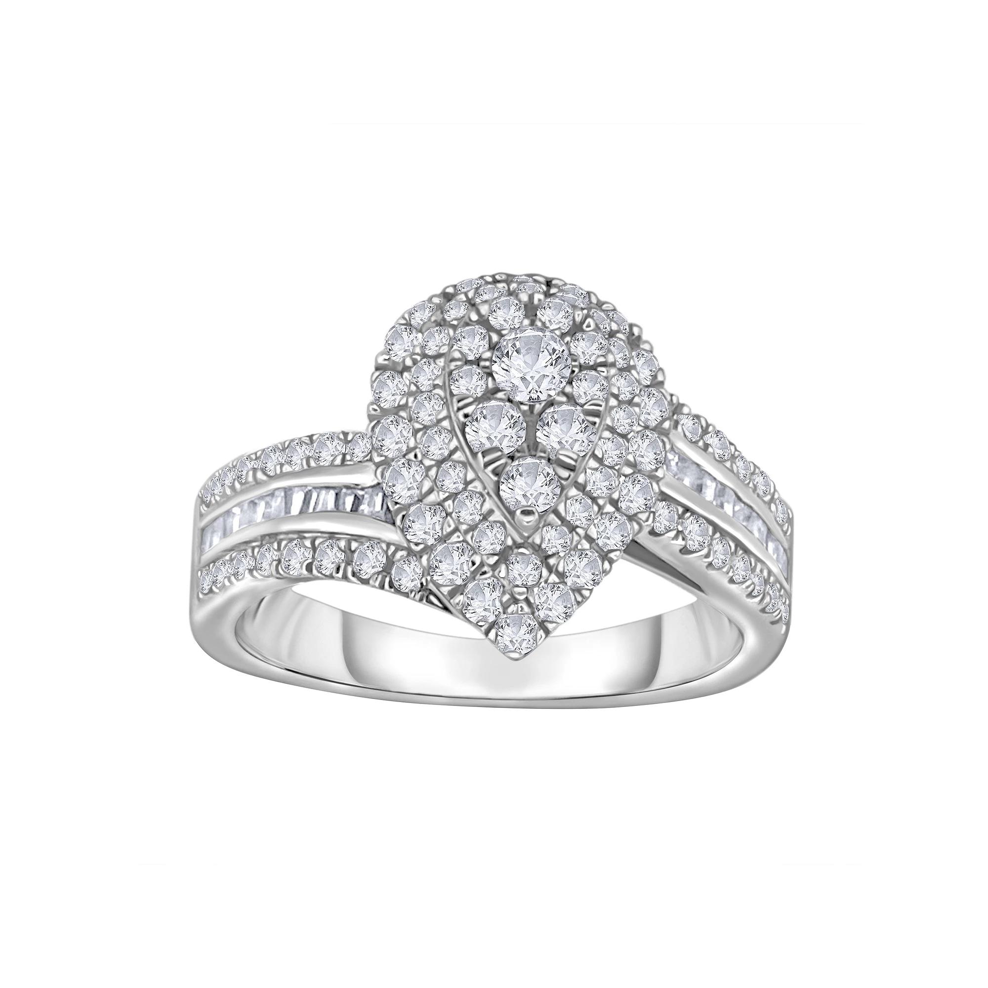 14k White Gold 3/4 Carat T.W. Diamond Teardrop Cluster Engagement Ring, Women's, Size: 7 Product Image