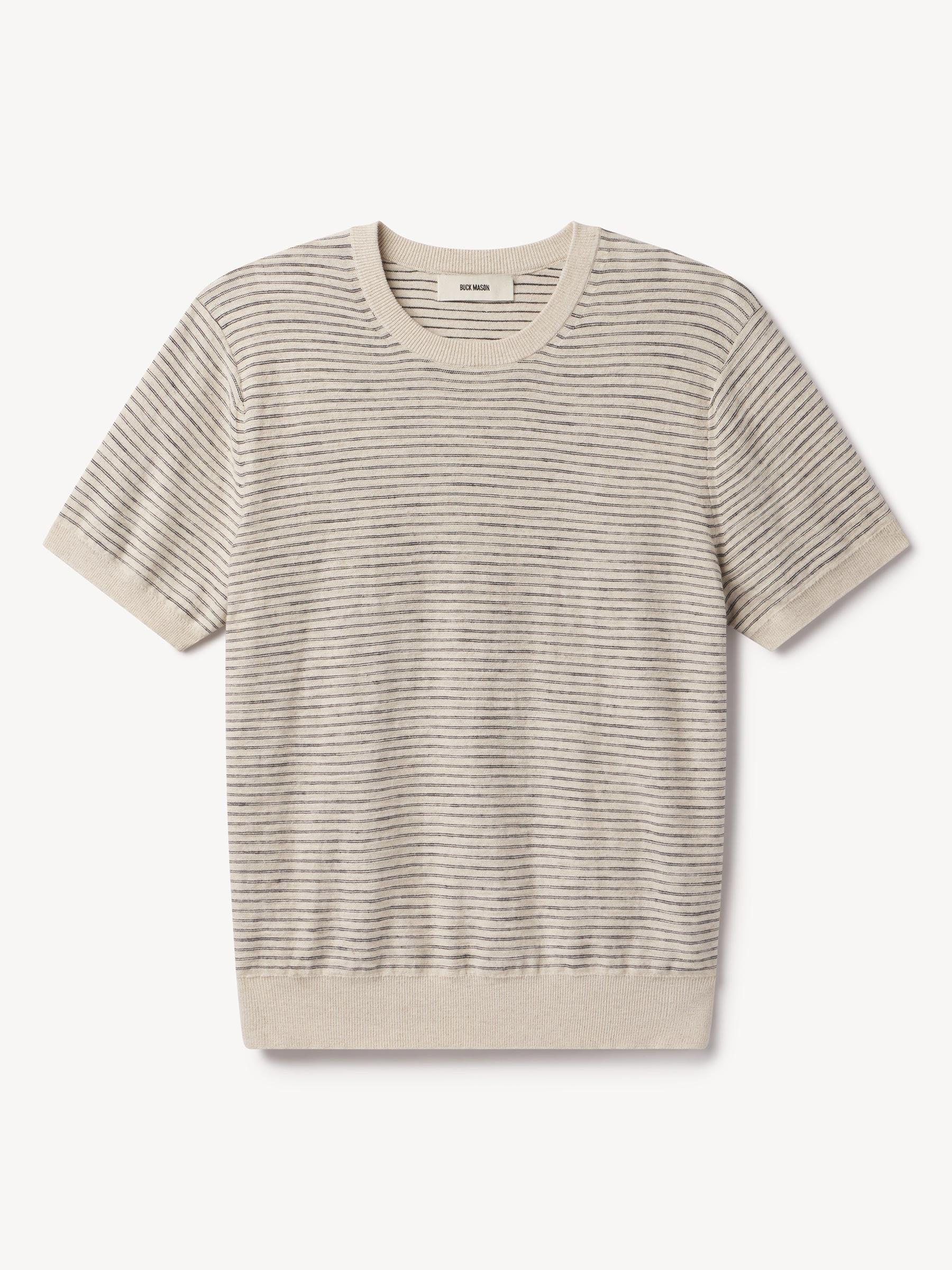 Seeded Natural/Navy Stripe Feel Flows Linen Striped Tee Product Image