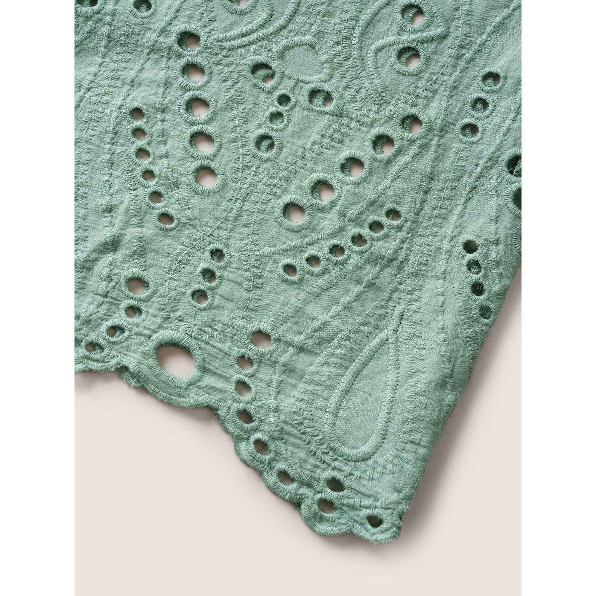 Plus Size Plain Broderie Anglaise Drawstring Kimono Women Mint Resort Embroidered Vacation Kimonos BloomChic 30/6X Product Image