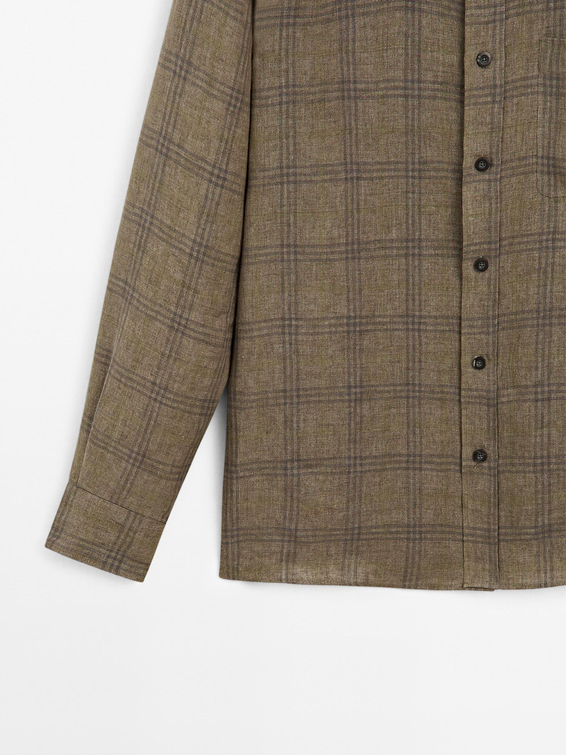 Regular fit linen check shirt Product Image