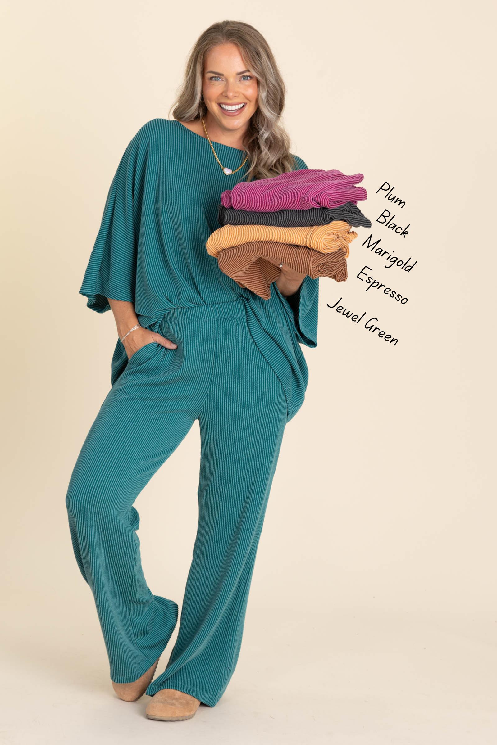 Soft Knit Boat Neck Top And Pants Set Product Image