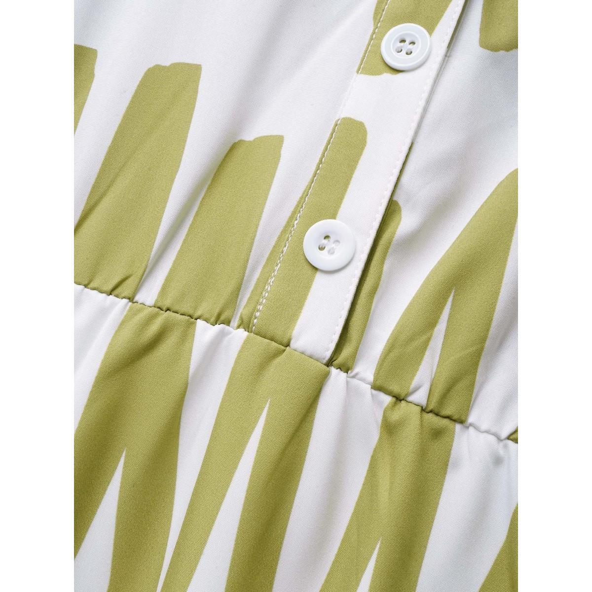 Plus Size Notched Striped Elastic Waist Split Hem Midi Dress Moss Women At the Office Belted Shirt collar Cap Sleeve Curvy BloomChic 12/L Product Image