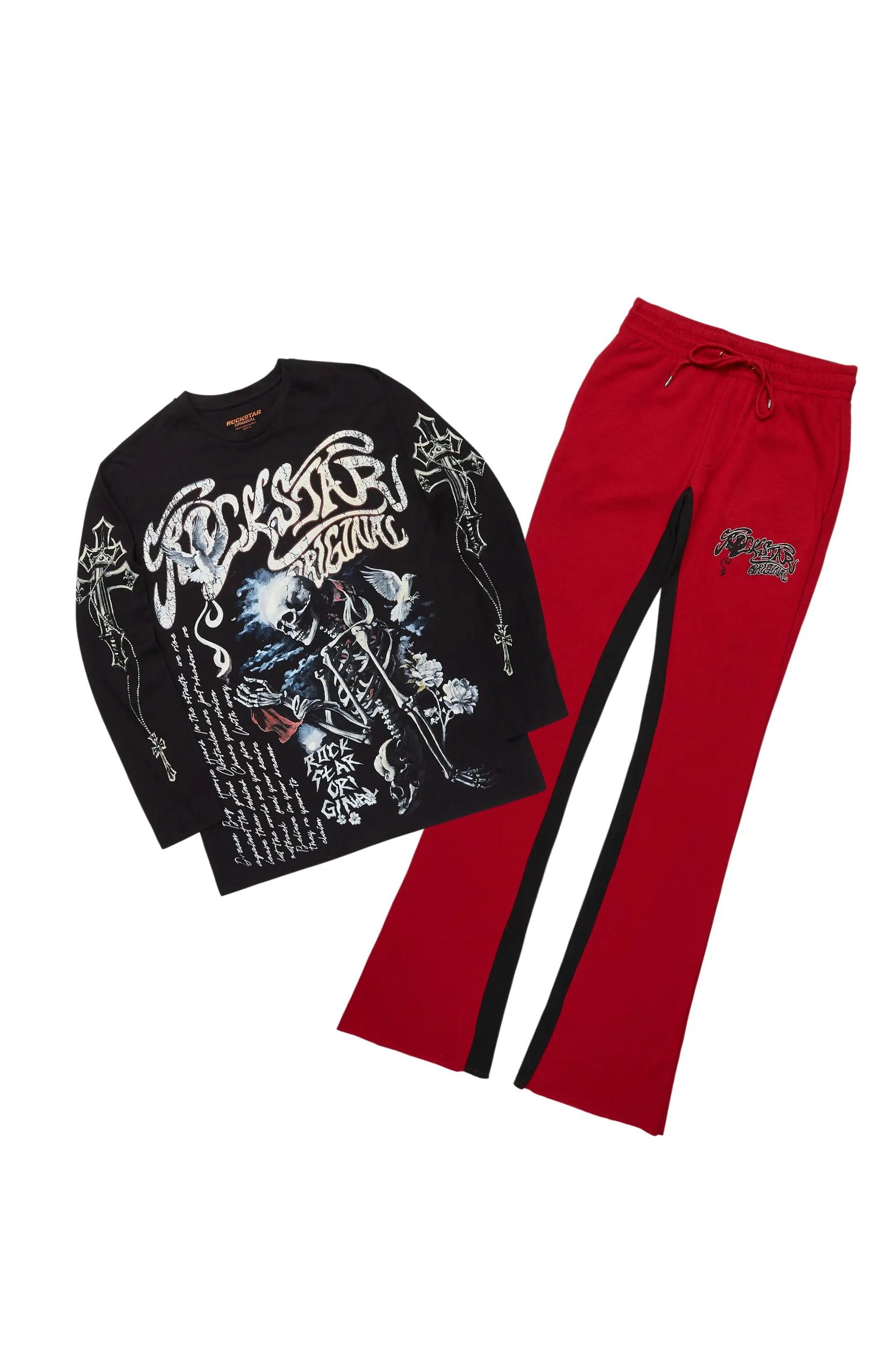 Danby Black/Burgundy Long Sleeve T-Shirt/Baggy Pant Set Male Product Image