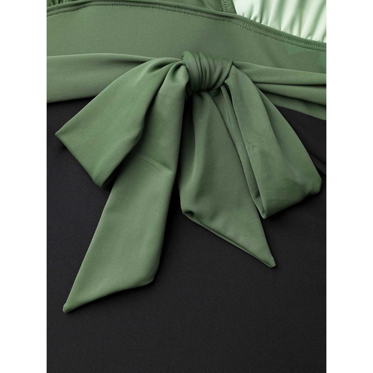 Plus Size Color Block Waist-Tie One-Piece Swimsuit Women's Swimwear ArmyGreen Beach Gathered Curve Bathing Suits High stretch One Pieces BloomChic 30/6X Product Image