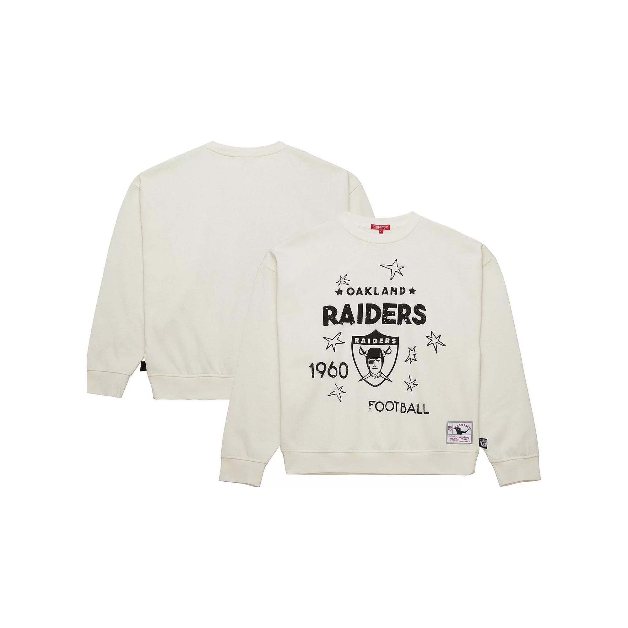 Women's Mitchell & Ness Cream Oakland Raiders Throwback Logo 3.0 Pullover Sweatshirt,  Product Image