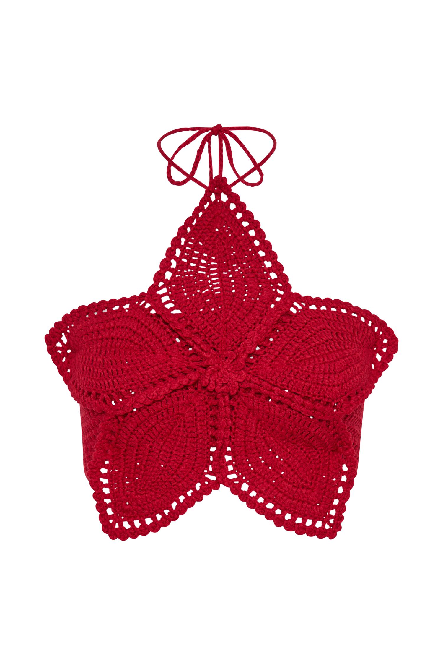 Bailey Floral Crochet Halter Top - Pomegranate Product Image