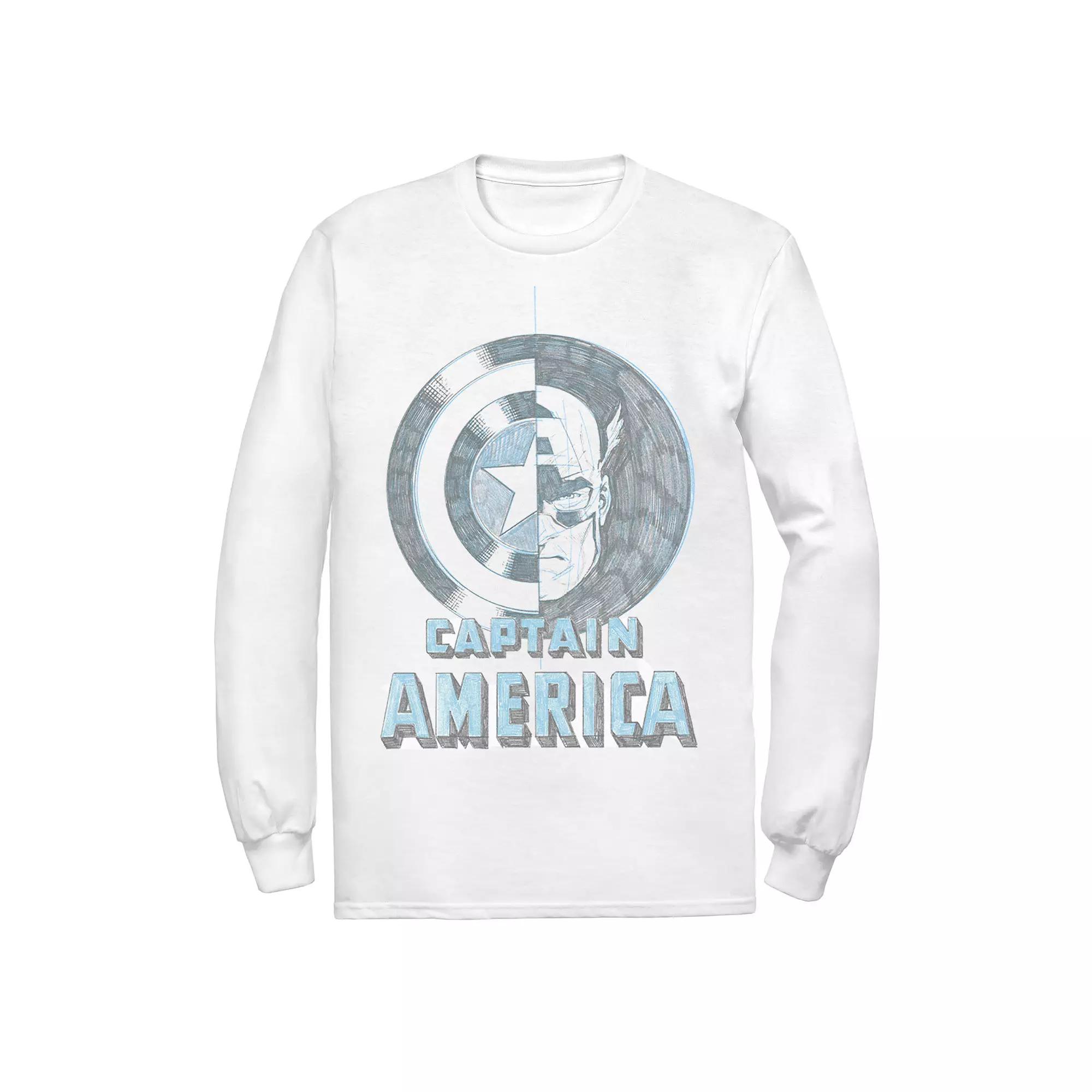 Men's Marvel Captain America Half Face And Shield Portrait Long Sleeve Graphic Tee,  Product Image