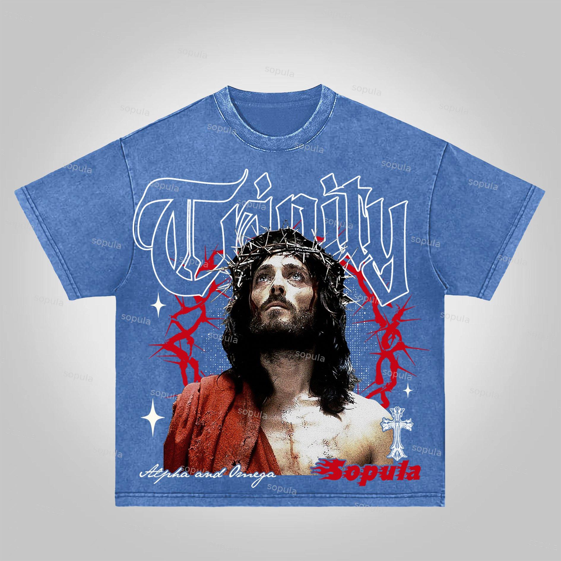 Vintage Thorn Jesus Graphic Acid Wash T-shirt Product Image