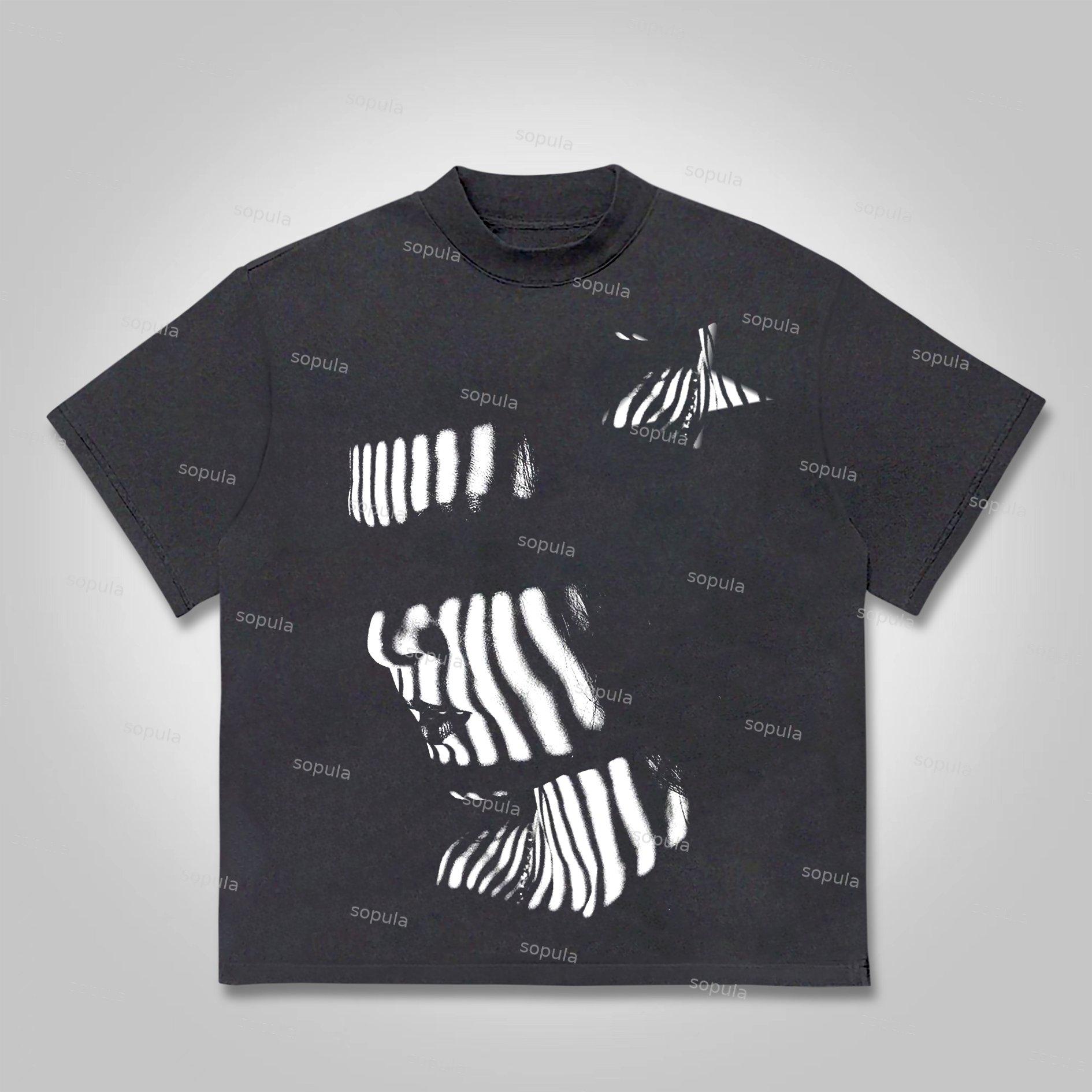 Sopula Vintage Street Abstract Portrait Print Cotton T-shirt Product Image