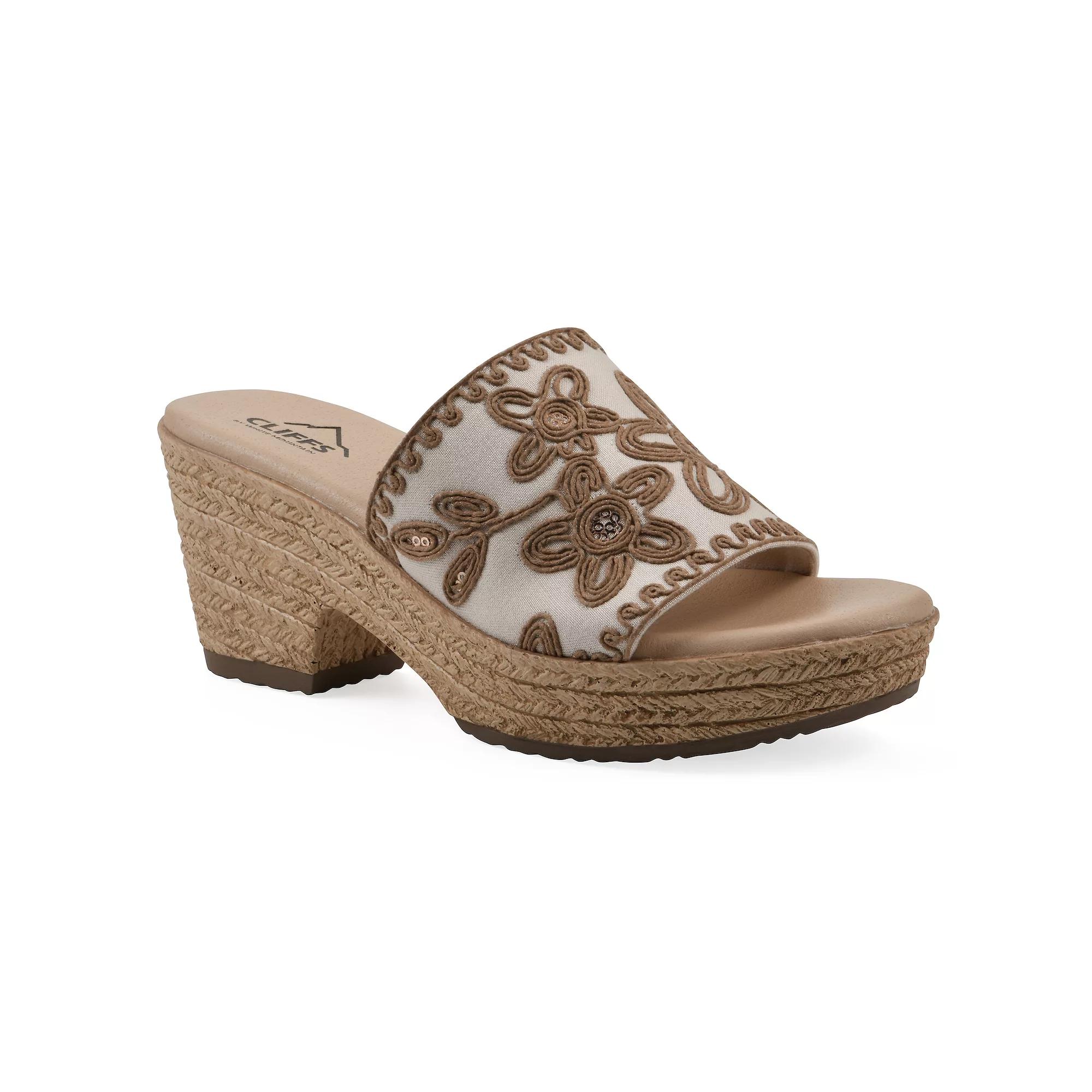 Cliffs by White Mountain Biancia Women's Floral Wedge Sandals, Size: 10 Medium, Natural  Fabric Product Image