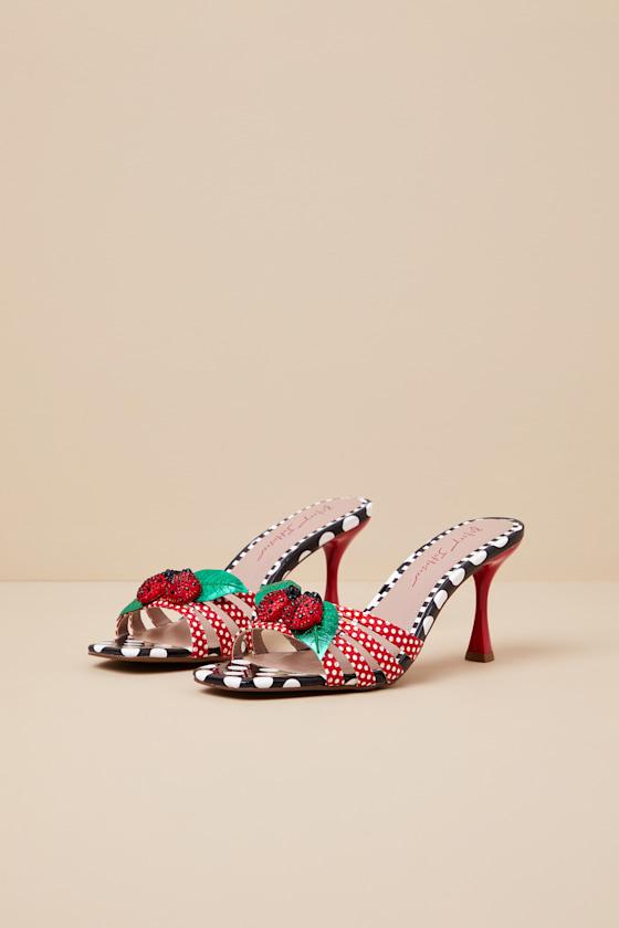 Clovr Red and White Multi Lady Bug High Heel Slide Sandals Product Image