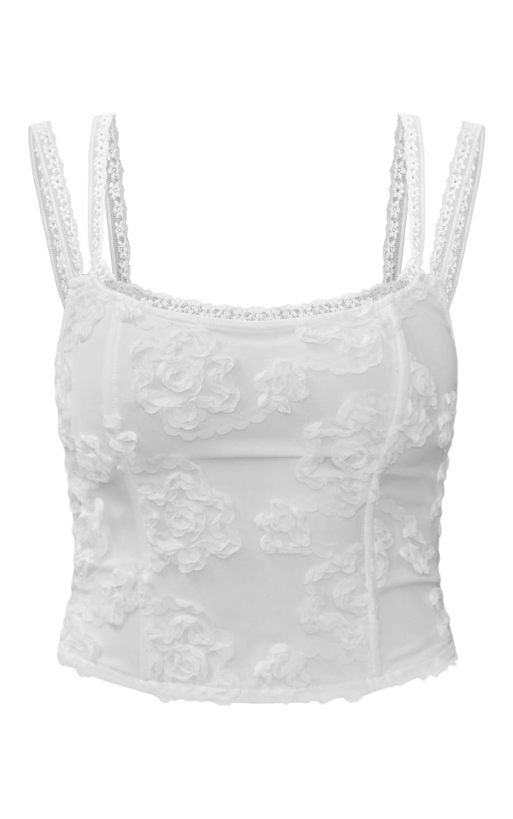 White Floral Textured Boned Corset Product Image