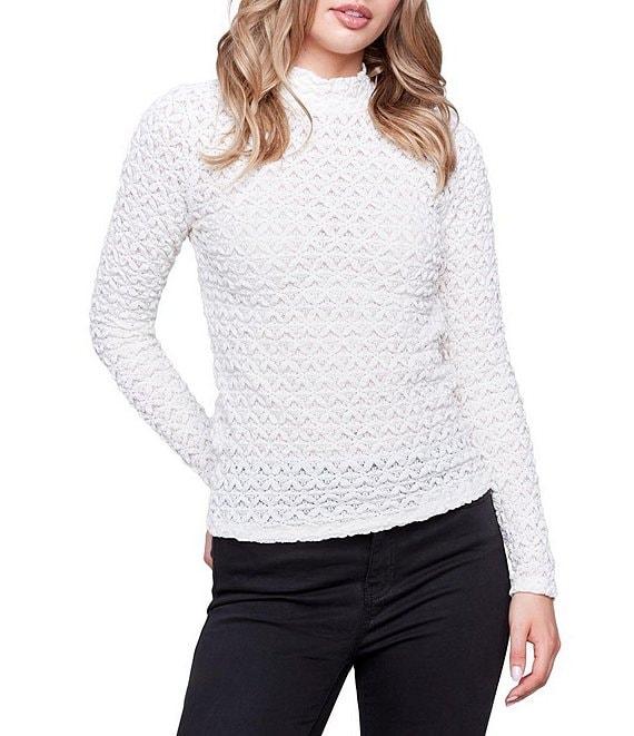 Charlie B. Lace Semi-Sheer Mock Neck Long Sleeve Top Product Image