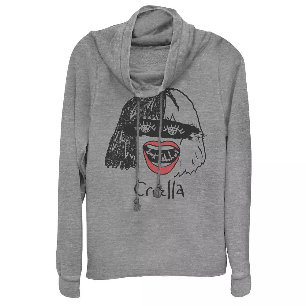 Disney's Cruella Juniors' Look Fabulous Sketch Cowlneck Graphic Lightweight Long Sleeve, Girl's, Size: XS, Gray Grey Product Image