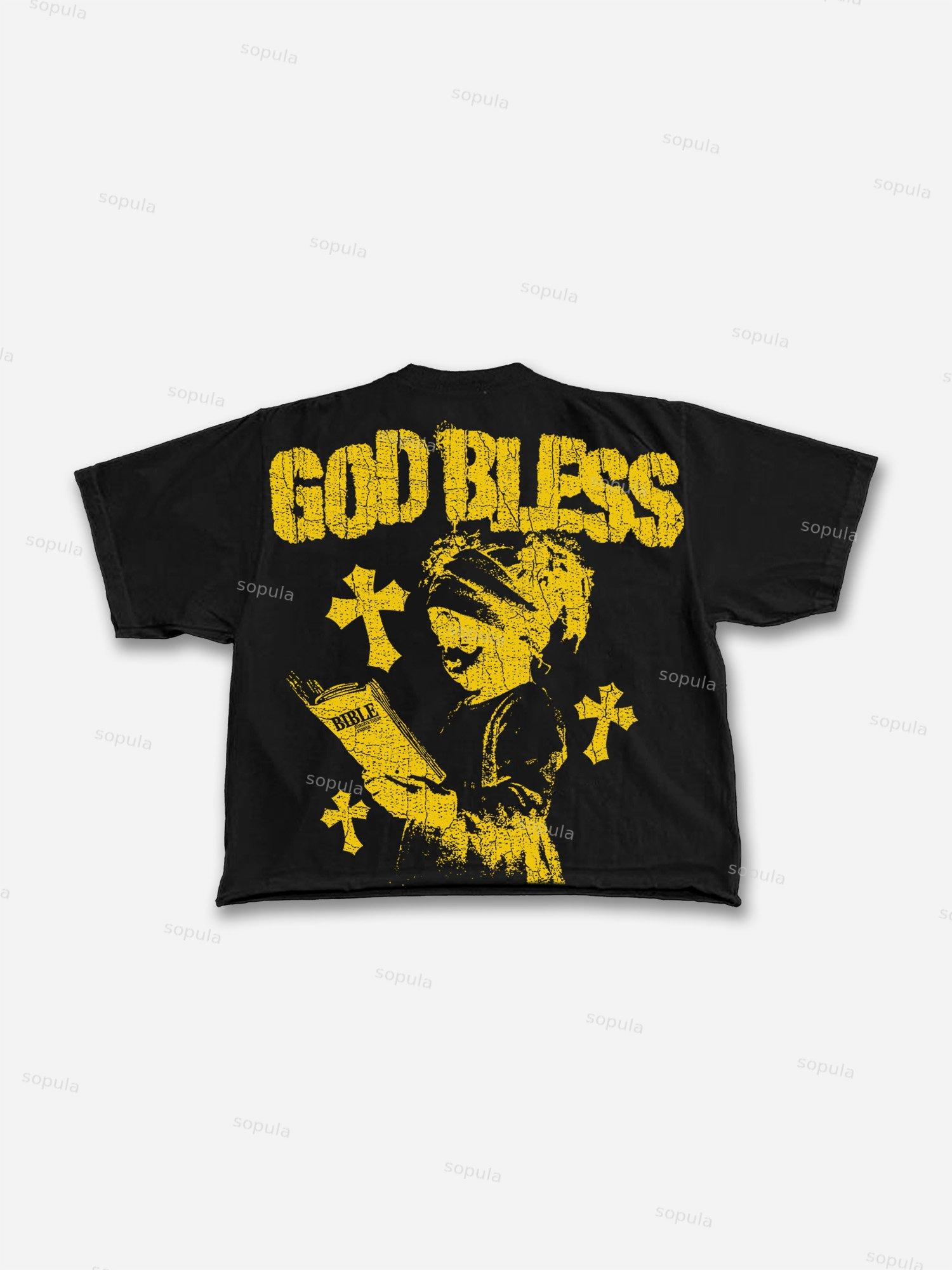 Men's God Bless Children's Prayer Graphic Cropped T-shirt Product Image