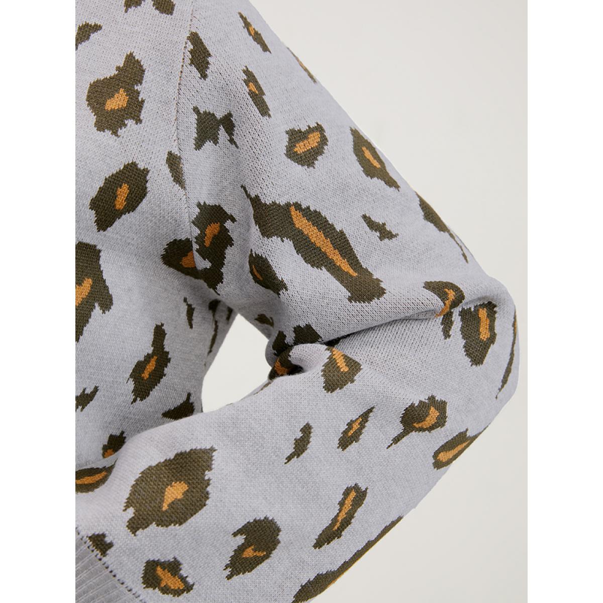 Plus Size Leopard Super Soft Knit Pocket Jacquard Open Front Cardigan DarkGray Women Casual Long Sleeve Dailywear Cardigans BloomChic 18-20/2X Product Image