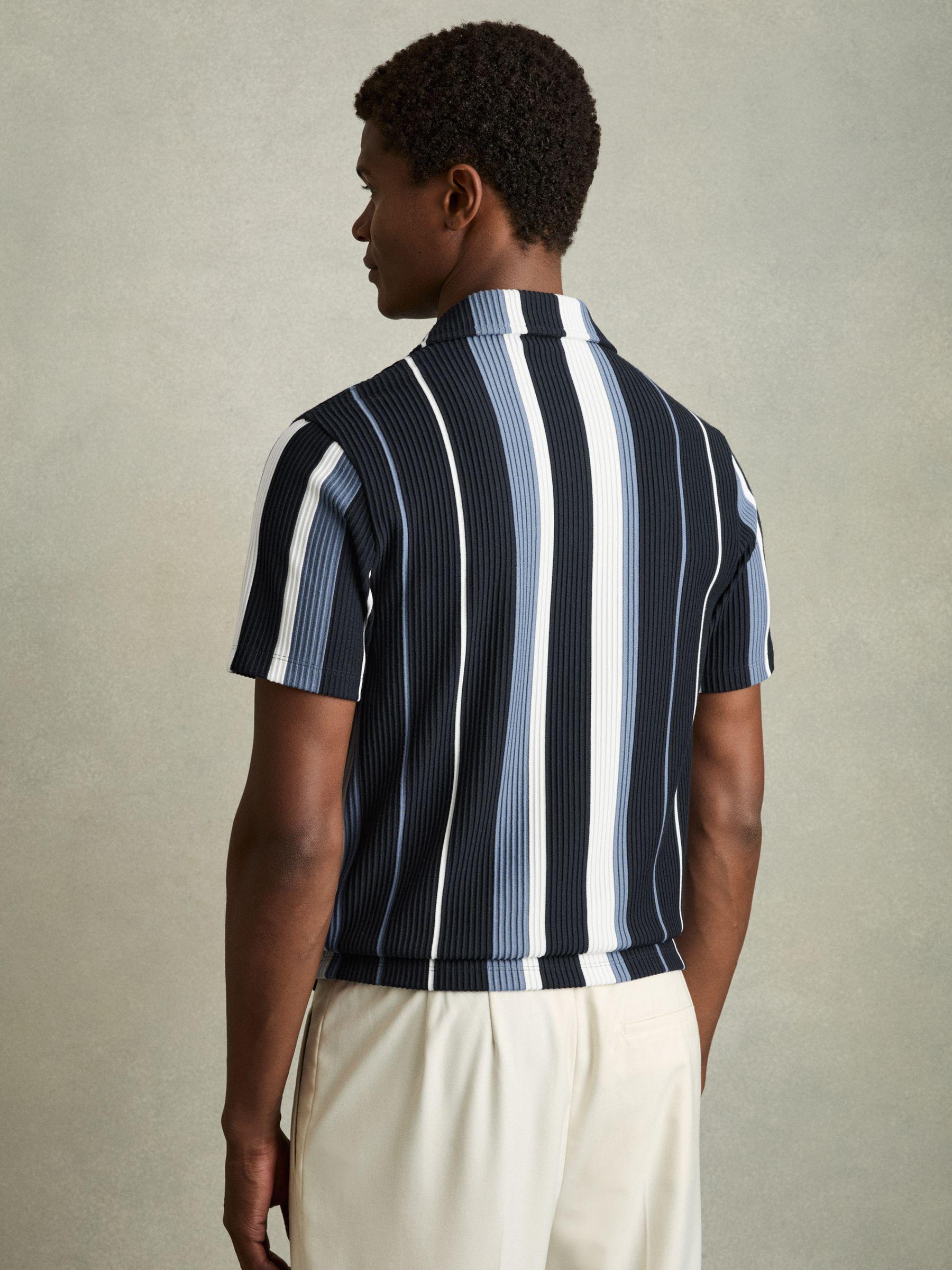 Striped Cuban-Collar Shirt in Navy Multi Product Image