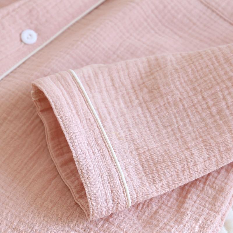 Couple Matching Short-Sleeve Lapel Collar Contrast Trim Button Pajama Top (Various Designs) Product Image