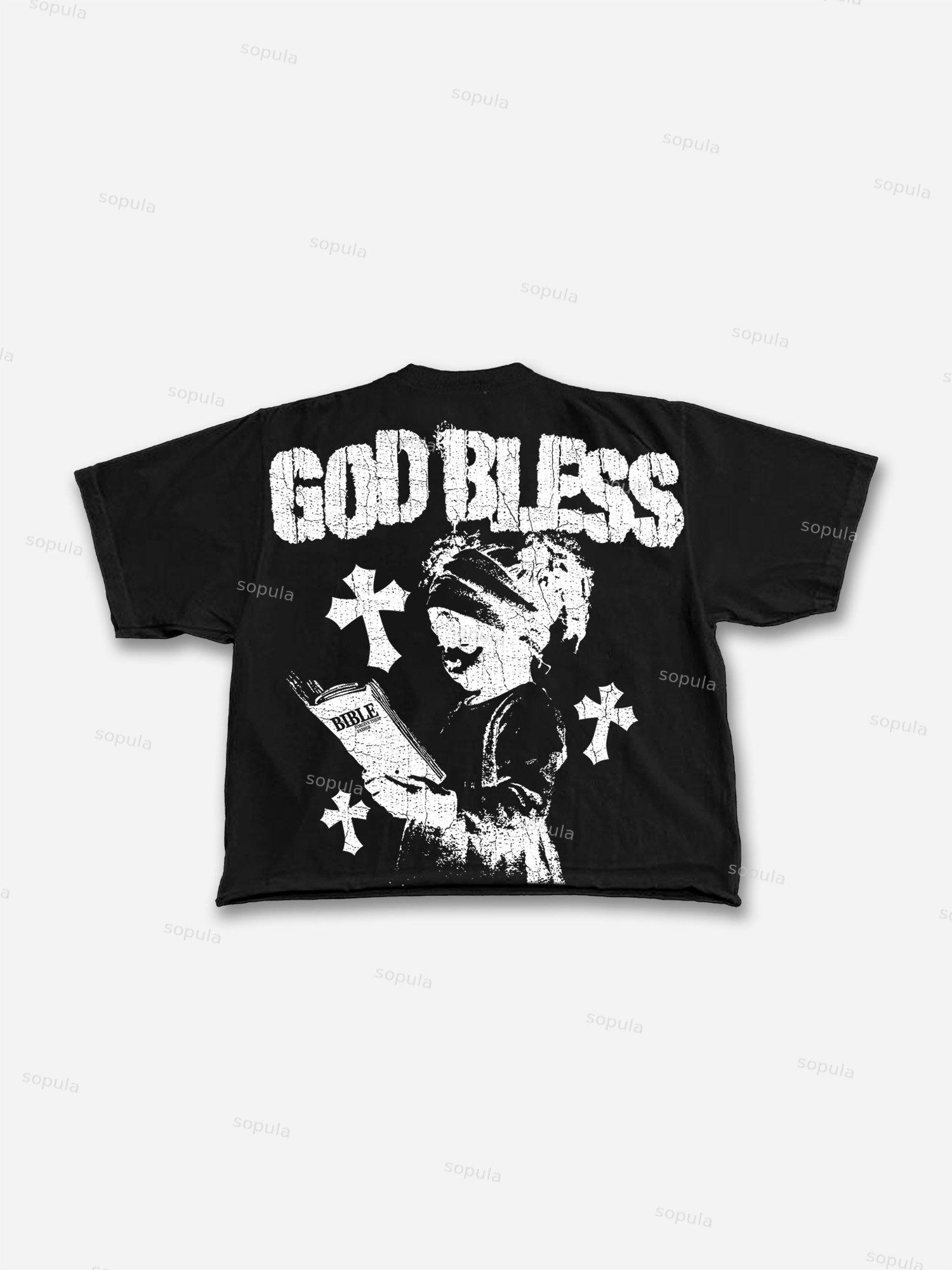 Men's God Bless Children's Prayer Graphic Cropped T-shirt Product Image