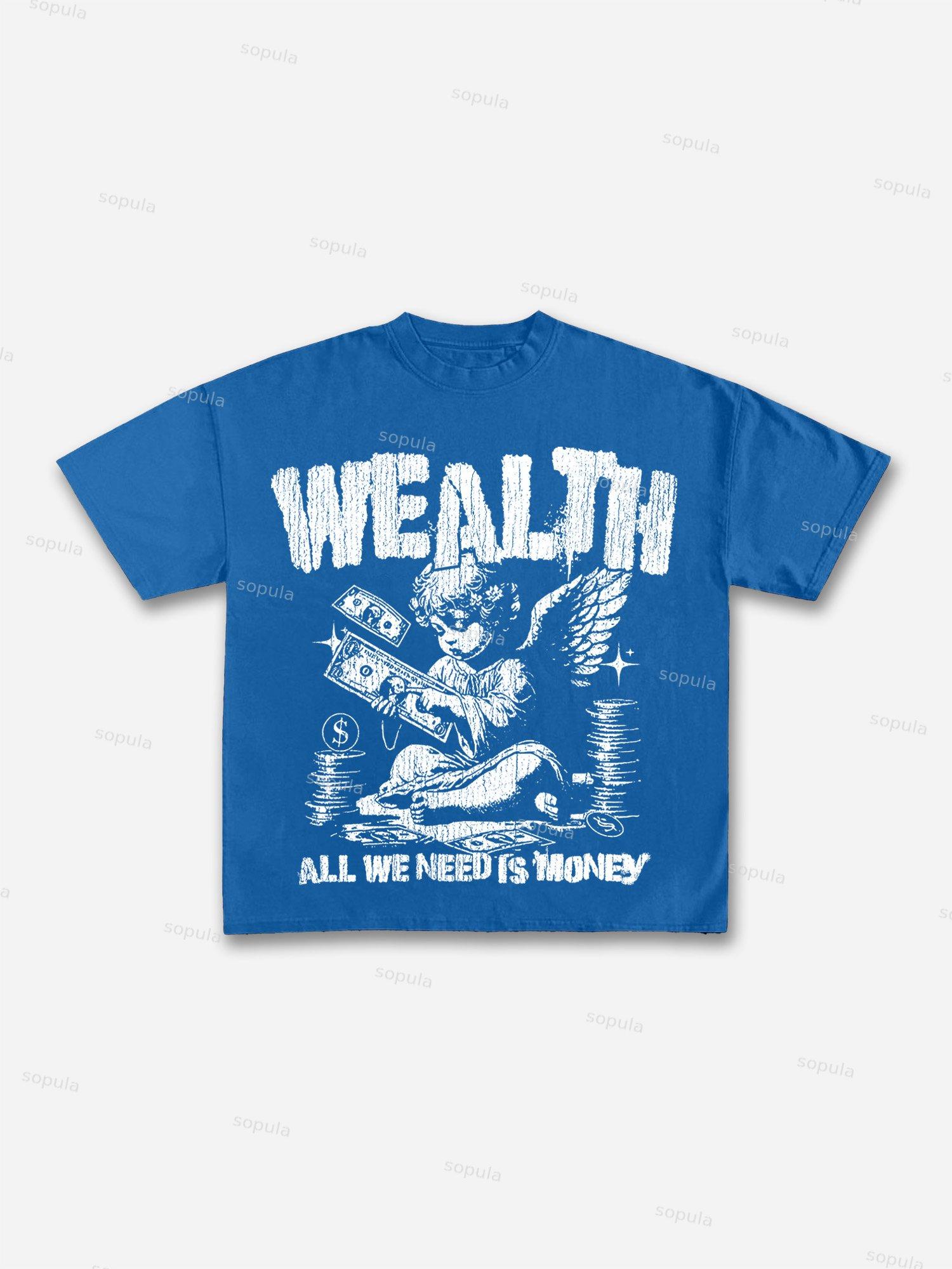All We Need Is Money Angel Print Cotton T-shirt Product Image