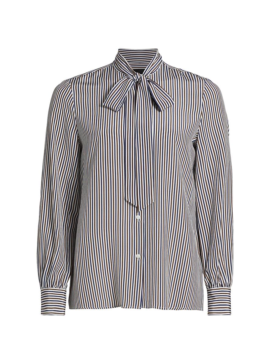 Womens Irina Striped Silk Pussybow Top Product Image
