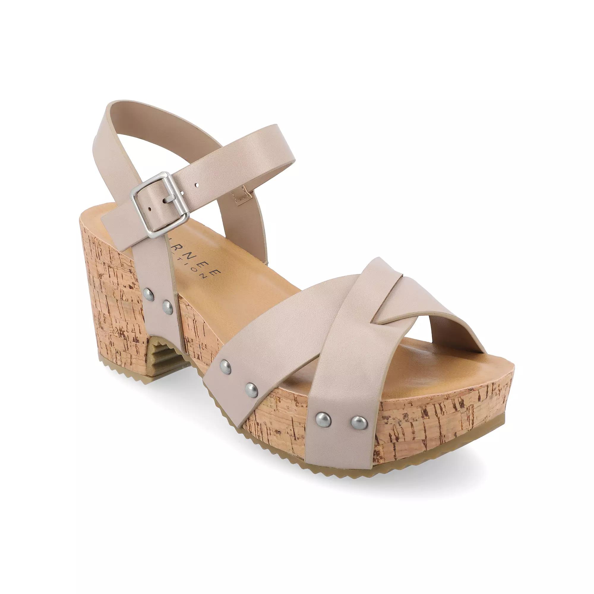 Journee Valentina Womens Platform Sandals Brown Product Image