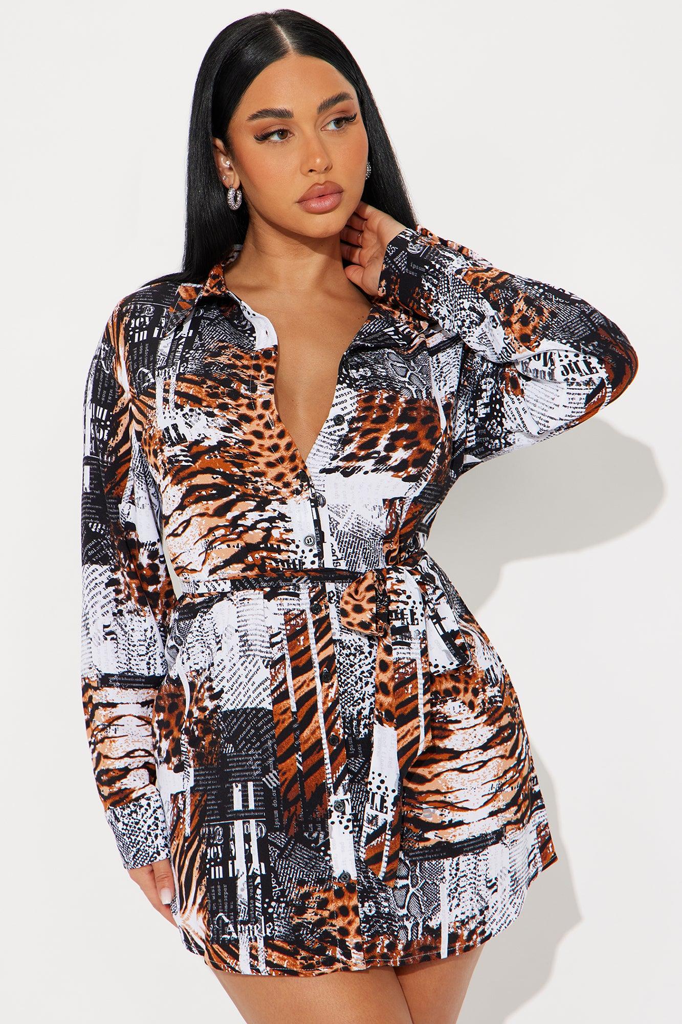 Eat It Up Leopard Belted Mini Shirt Dress - Leopard Product Image