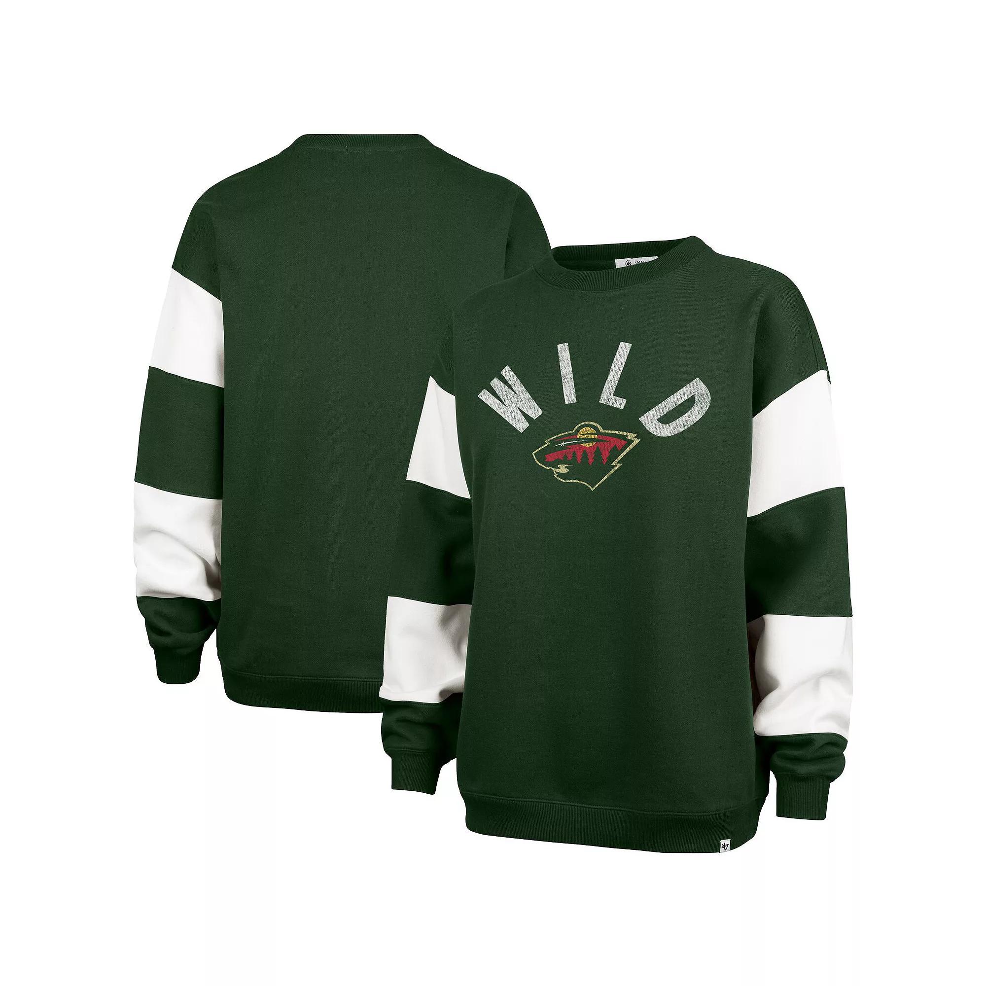 Women's '47 Green Minnesota Wild Eephus Barred Pullover Sweatshirt, Size: Large Product Image