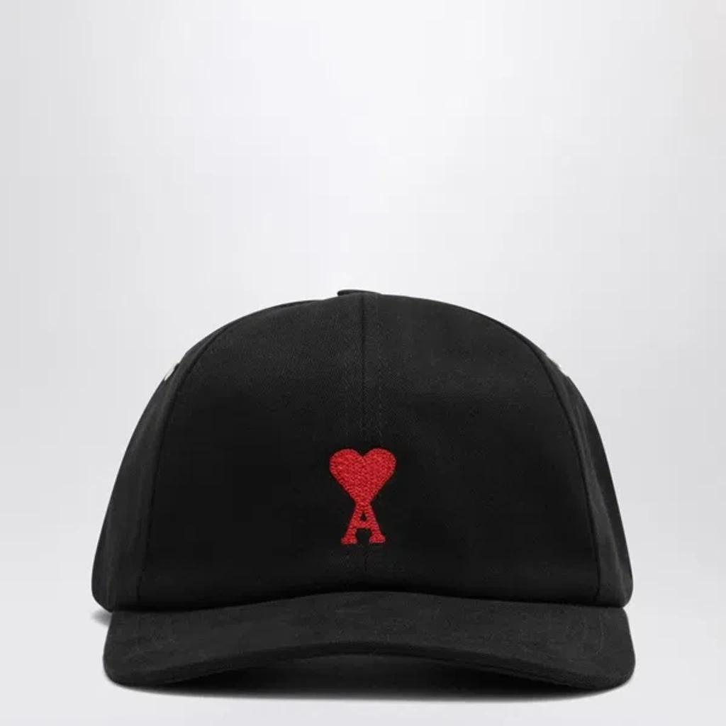 AMI ALEXANDRE MATTIUSSI Ami Paris Black And Red Cotton Ami Paris De Coeur Baseball Cap Product Image