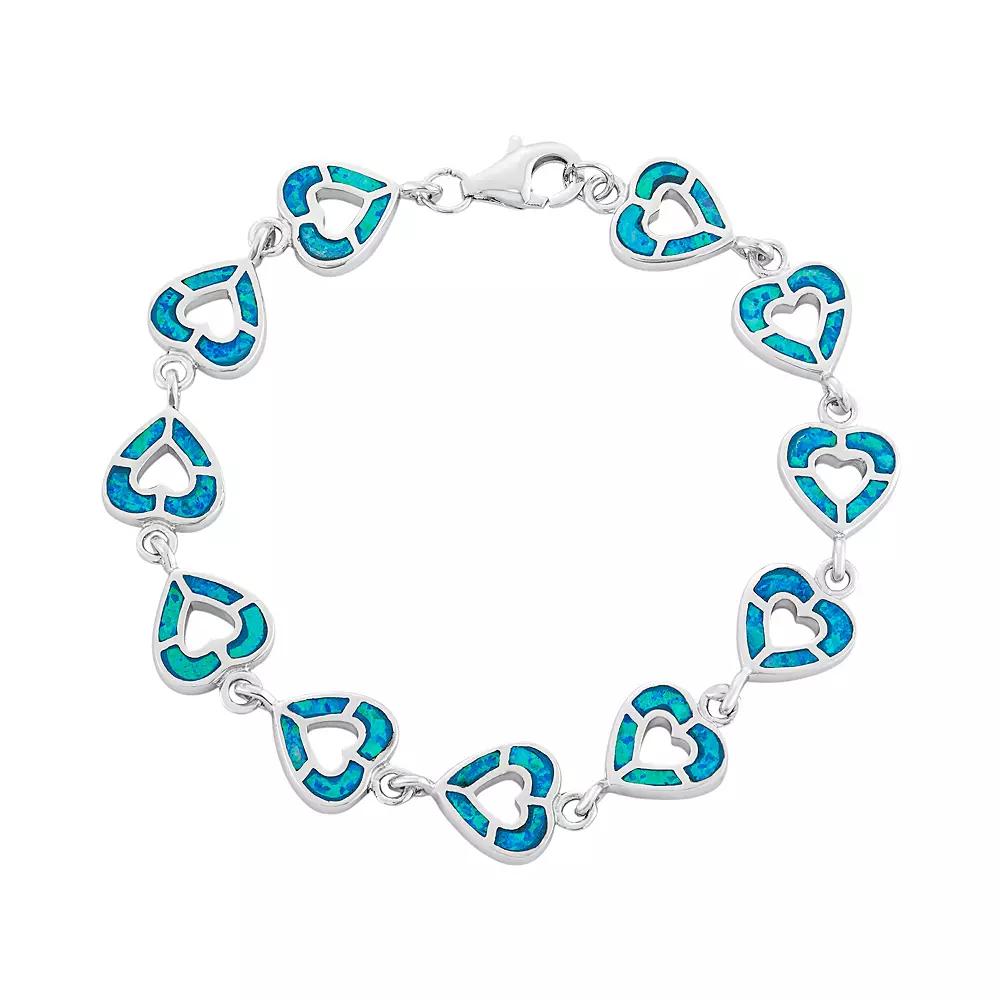 Lab-Created Opal Sterling Silver Reversible Heart Bracelet, Women's, Size: 7", Blue Product Image