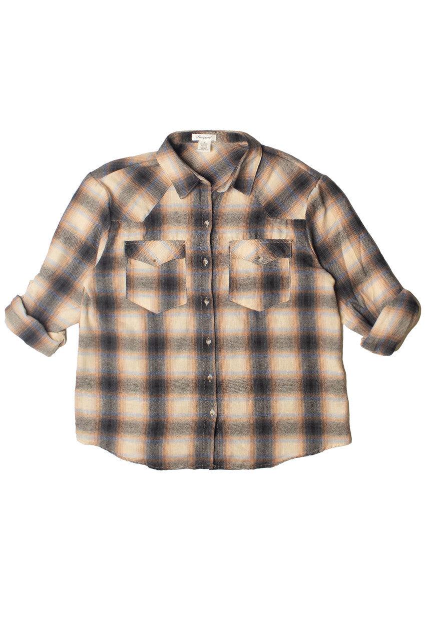 Roll Sleeve Western Style Flannel Shirt Product Image