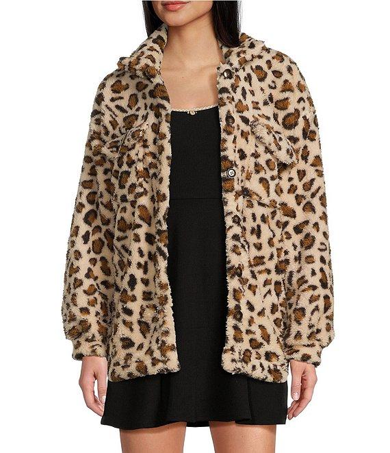 Honey & Sparkle Printed Wubby Cheetah Faux Fur Button Front Jacket Product Image