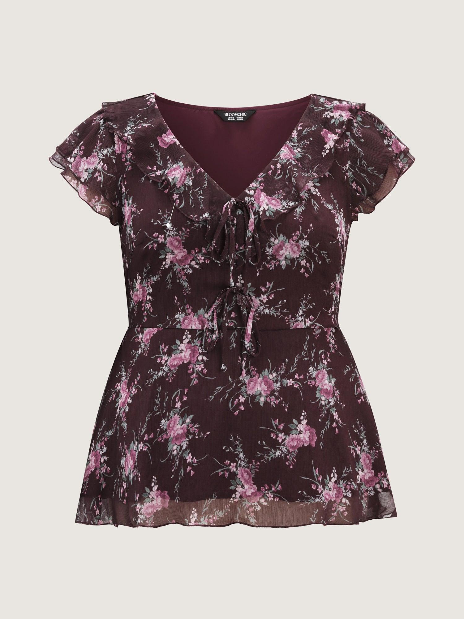 Romantic Floral Print Layered Ruffled Sleeve Blouse Female Product Image