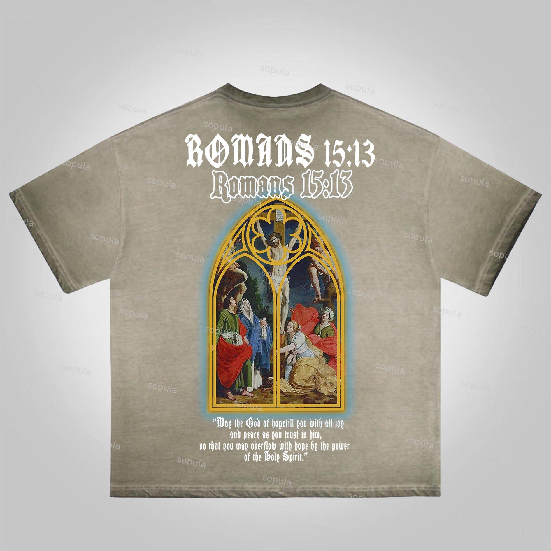 Sopula Vintage Jesus Portrait Graphic Bible Print Washed Cotton T-Shirt Product Image