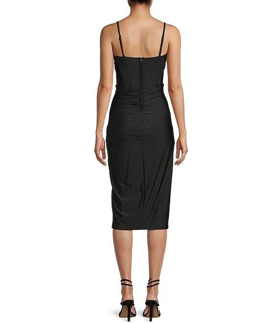 Honey and Rosie Illusion Corset Inspired Bodice Side Slit Flitted Midi Dress Product Image