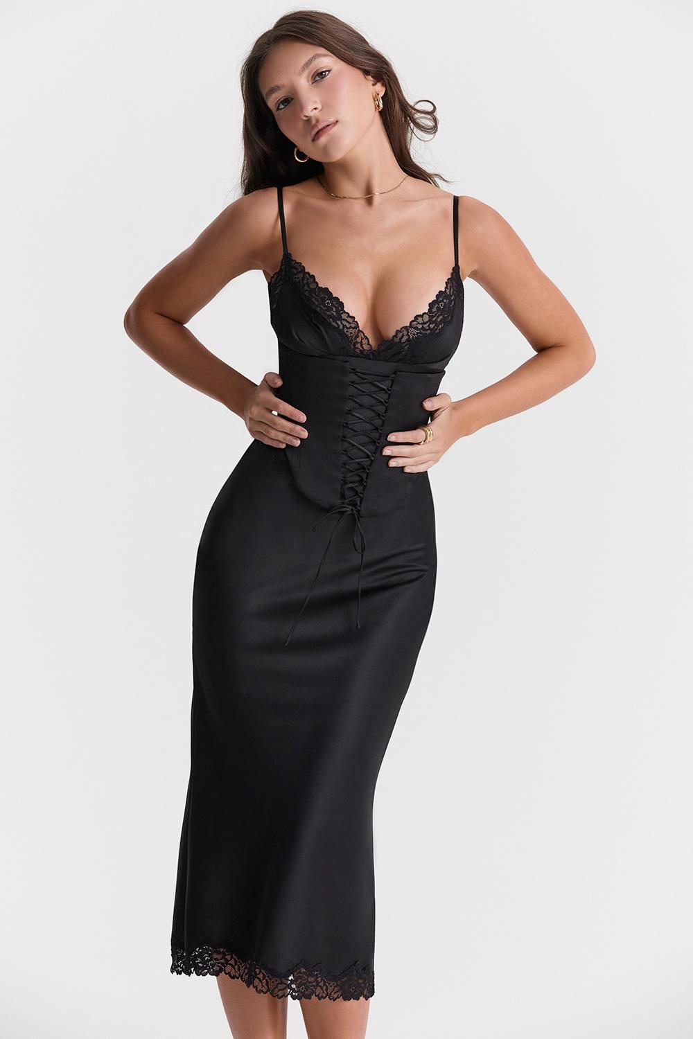 Salma  black satin slip dress Product Image